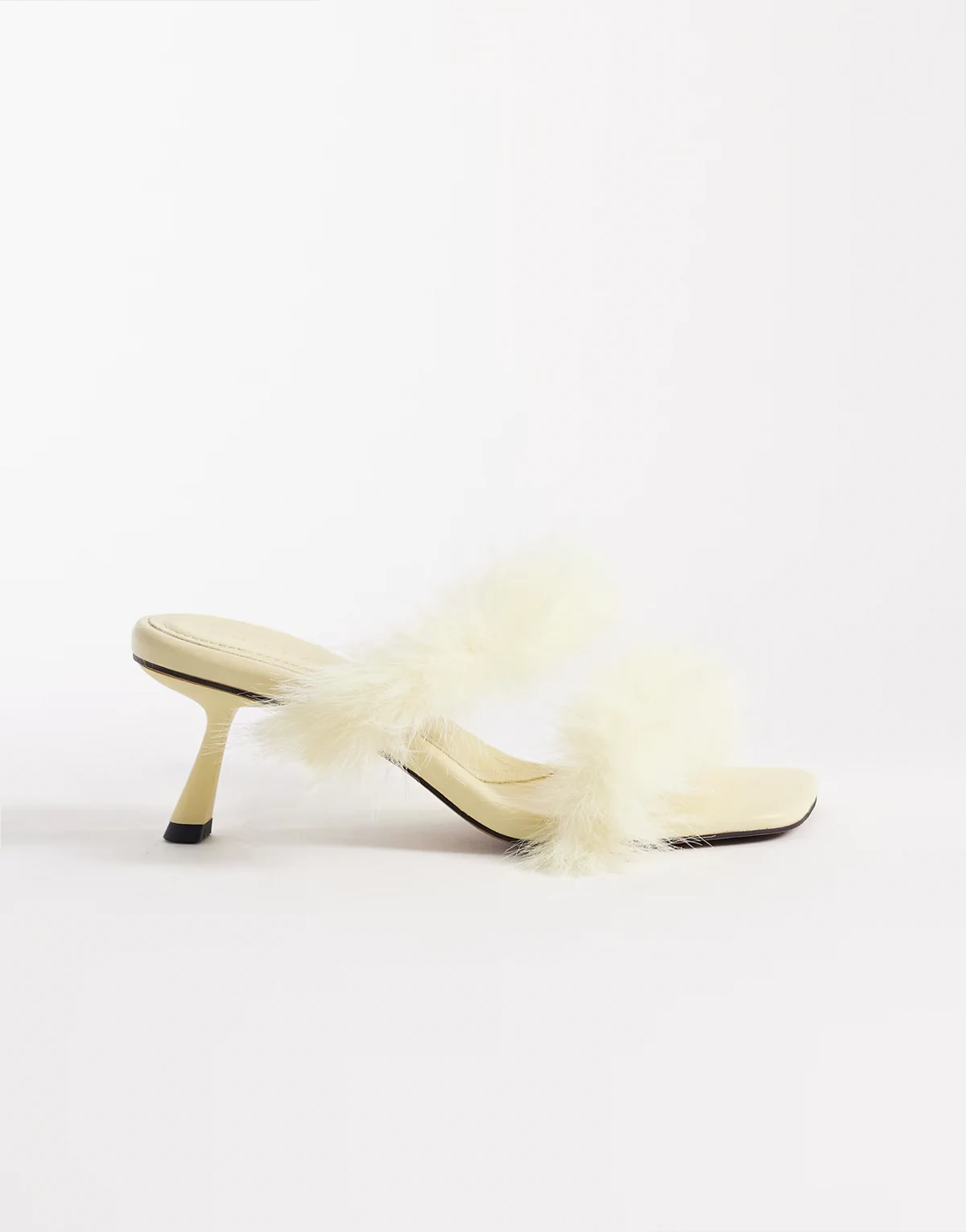 Hercules faux fur minimalist mid heeled mules in lemon