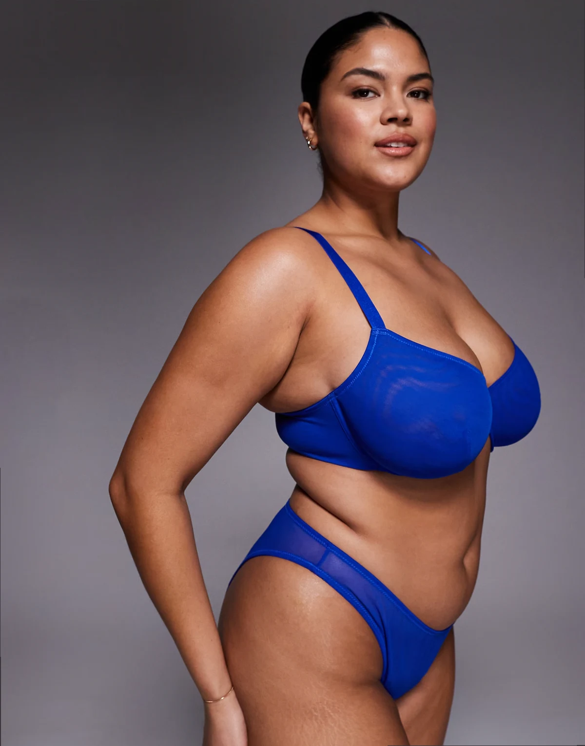 ASOS DESIGN Curve Tammy sheer mesh underwire balcony bra in cobalt