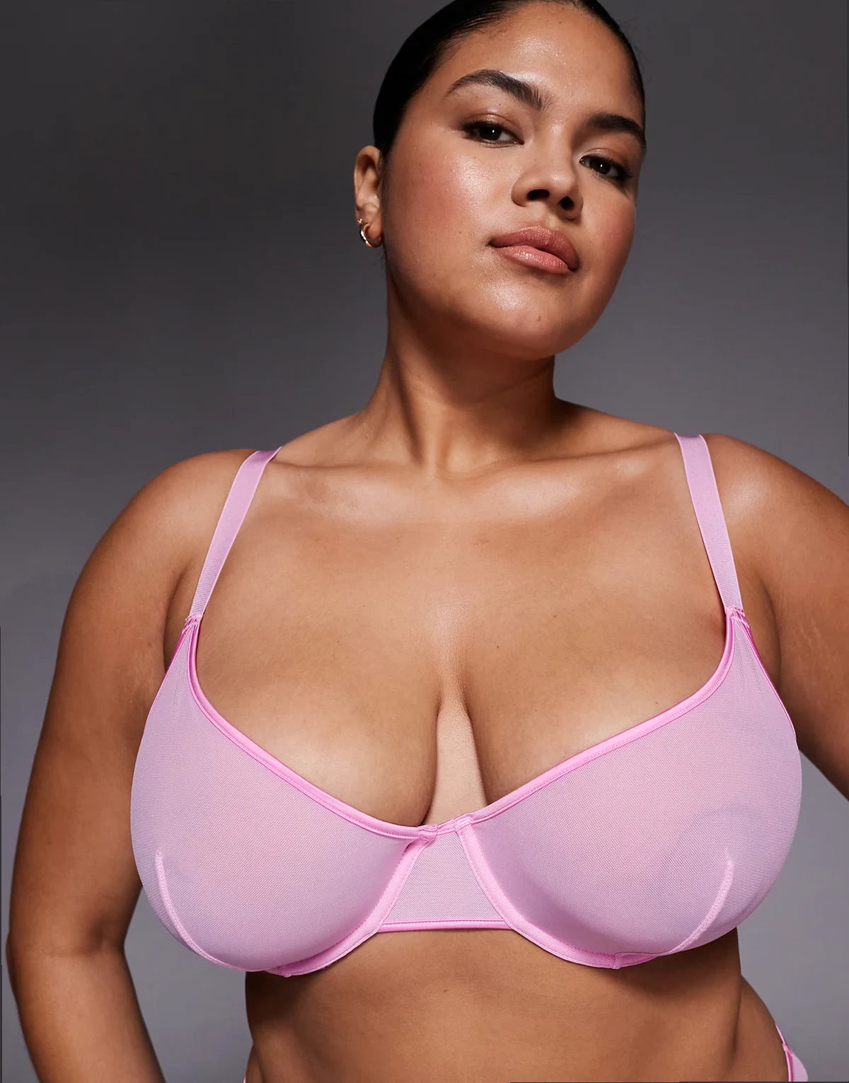 ASOS DESIGN Curve Lennox sheer mesh underwire bra with satin binding in baby pink