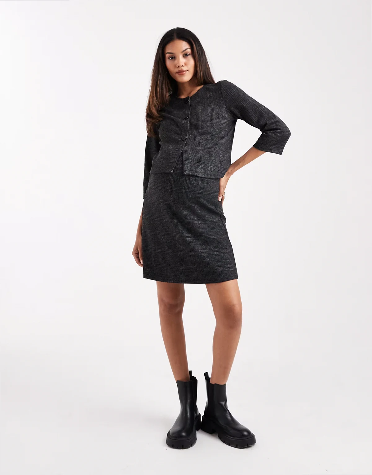 Mamalicious Maternity knit mini skirt in gray plaid print - part of a set
