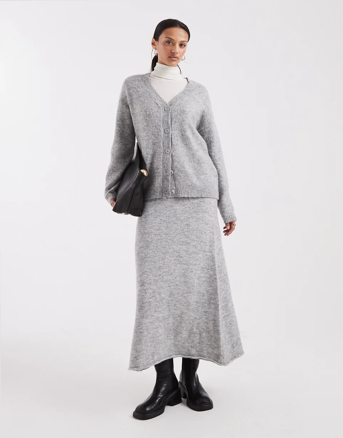 fluffy knit midi skirt in medium heather gray - part of a set