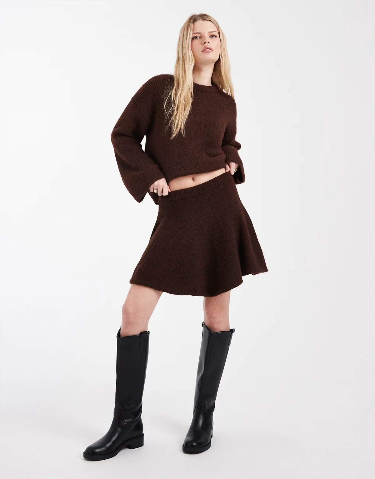 knit mini skirt in brown - part of a set
