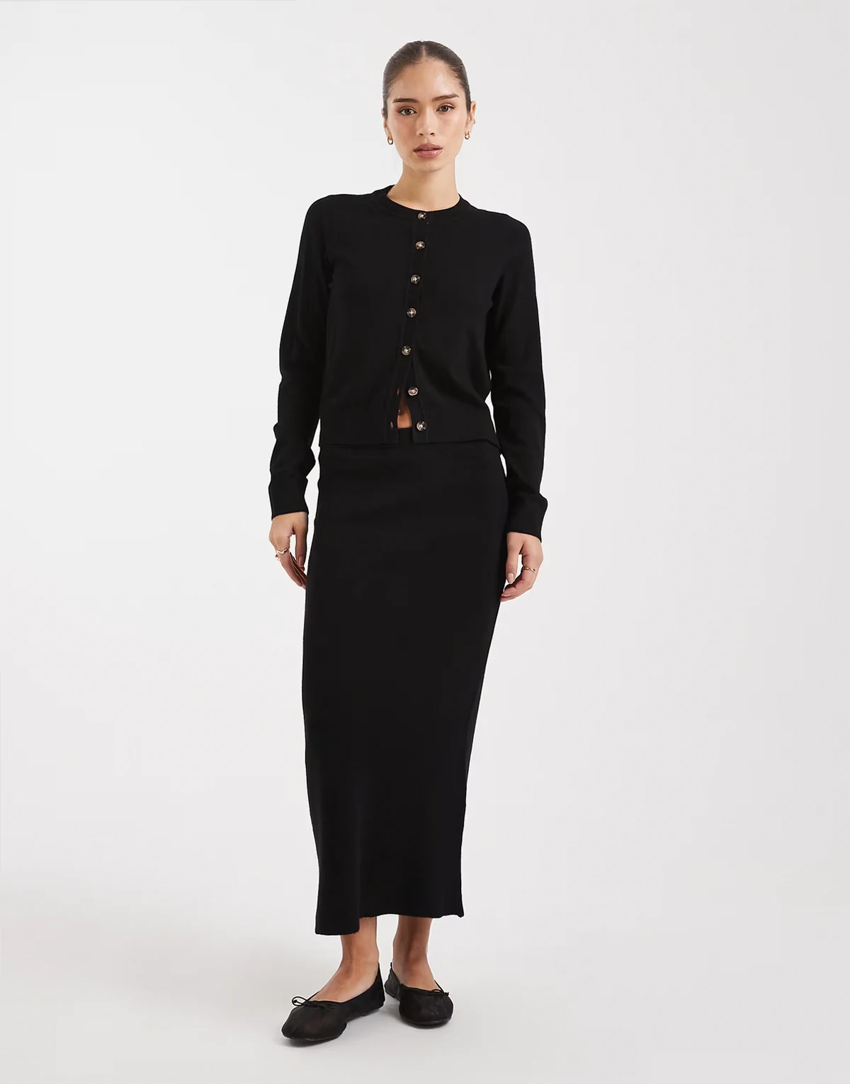 soft knit midi skirt in black - part of a set