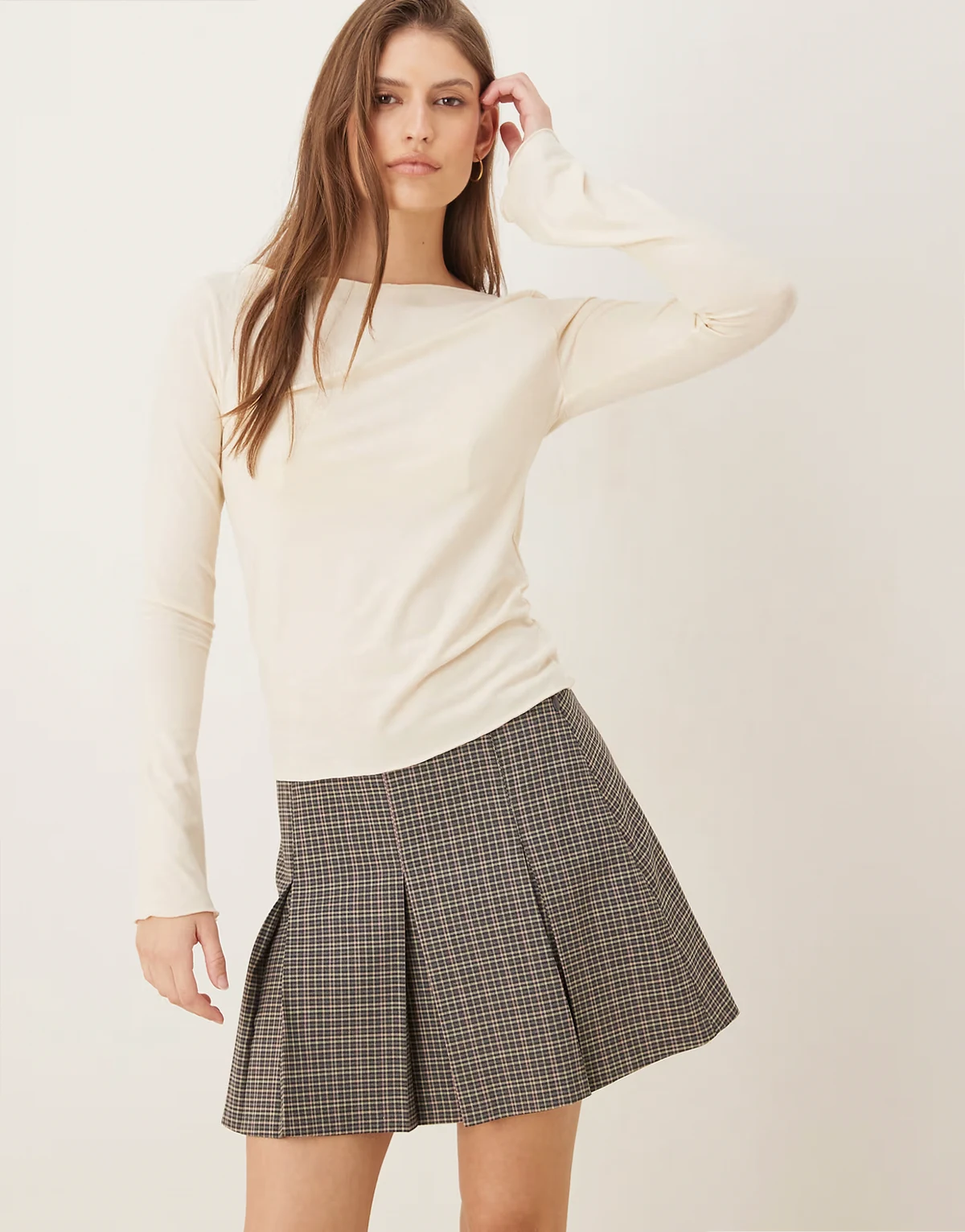 ASOS DEISGN tailored pleated mini skirt in gray plaid