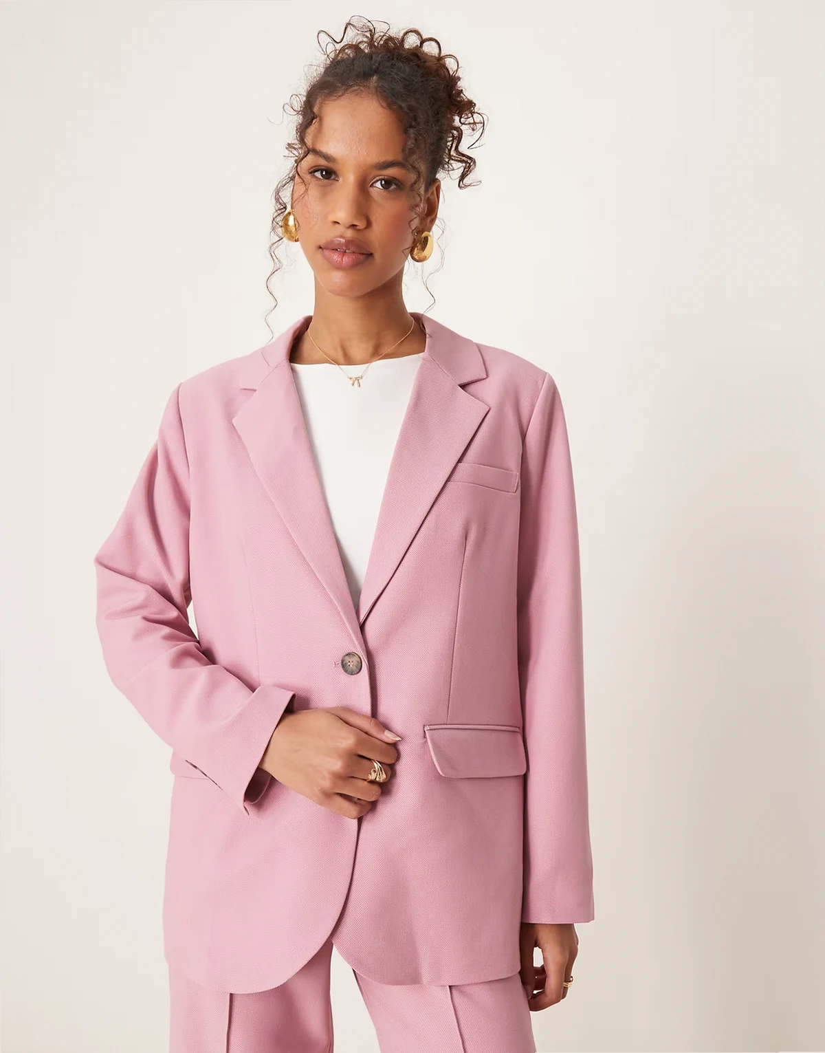 oversized blazer with tortoise shell button detail in lila pink - part of a set