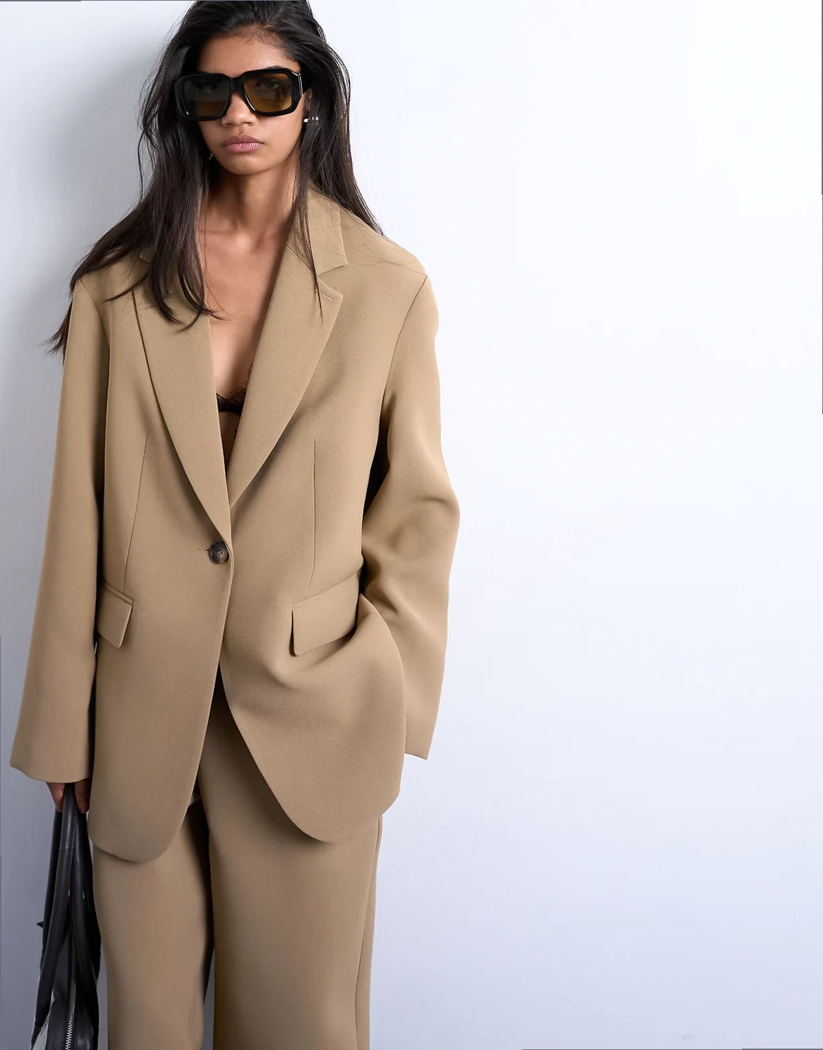 oversized slouchy blazer in taupe - part of a set
