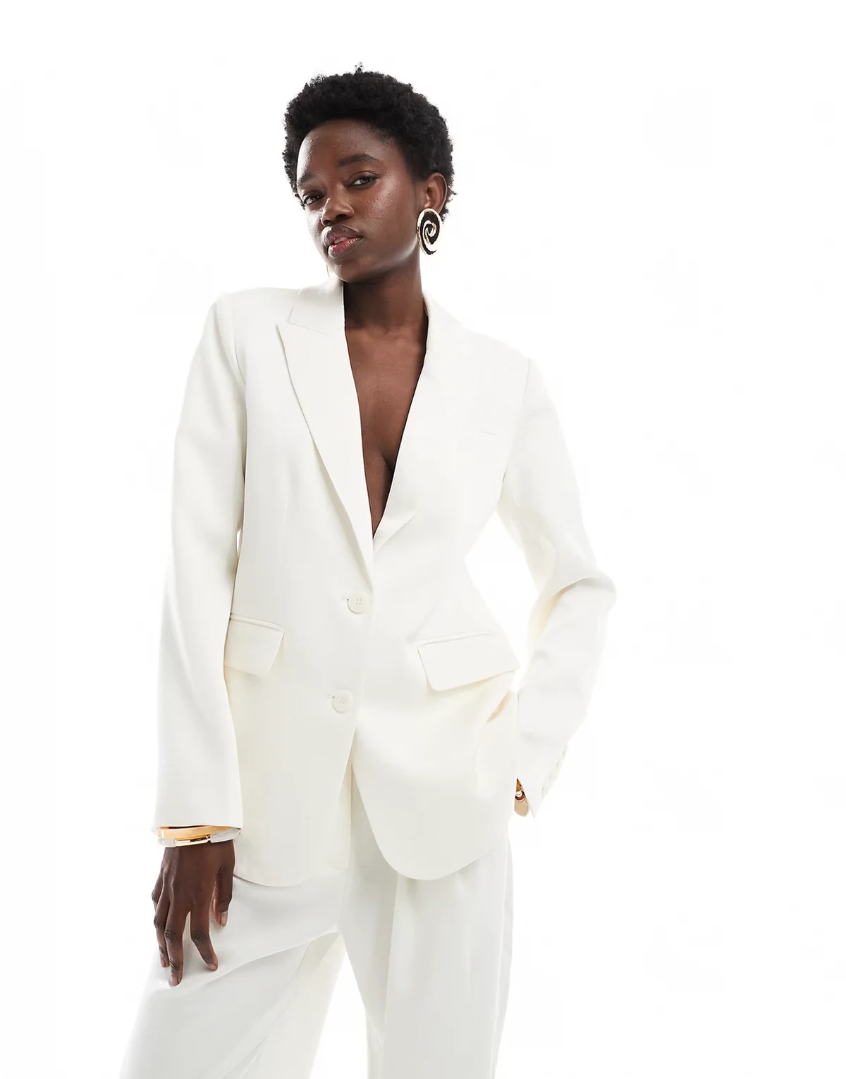 satin tailored blazer in cream - part of a set