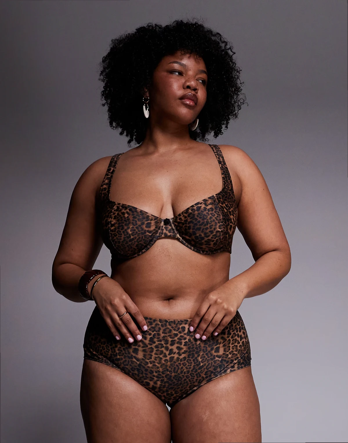 ASOS DESIGN Curve Kitty high waisted bikini shorts in leopard