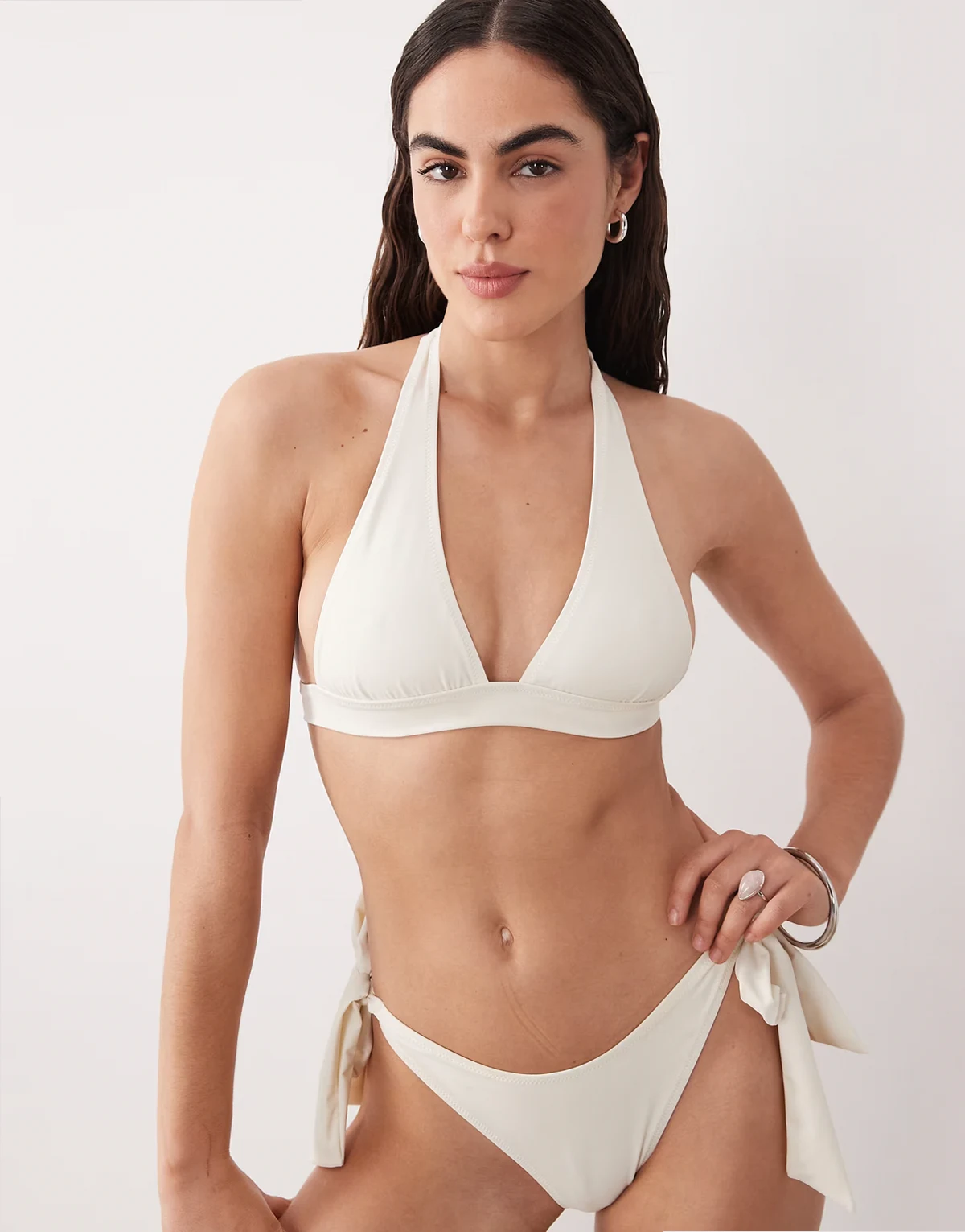 halterneck bikini top in cream
