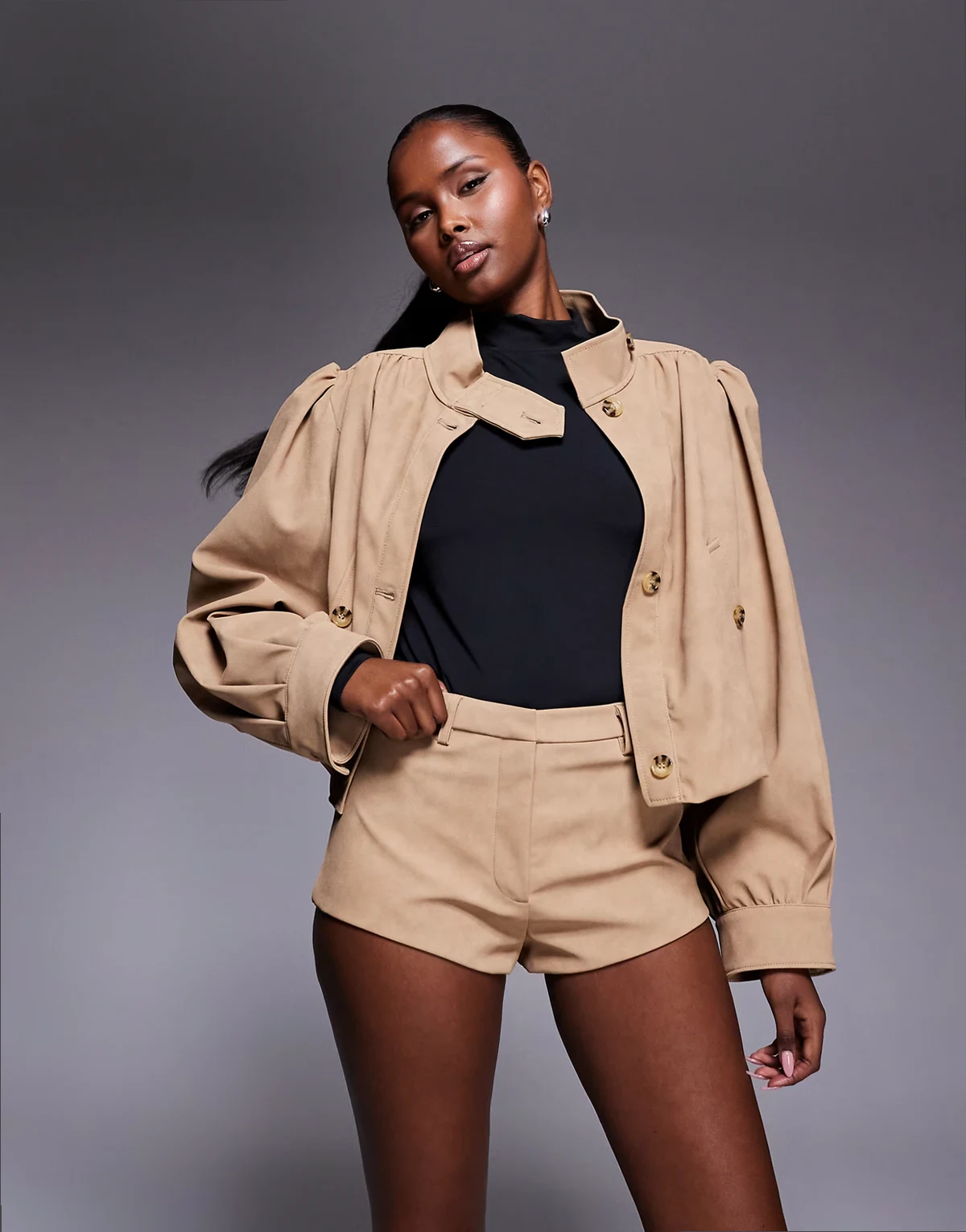 faux suede shorts in soft beige - part of a set
