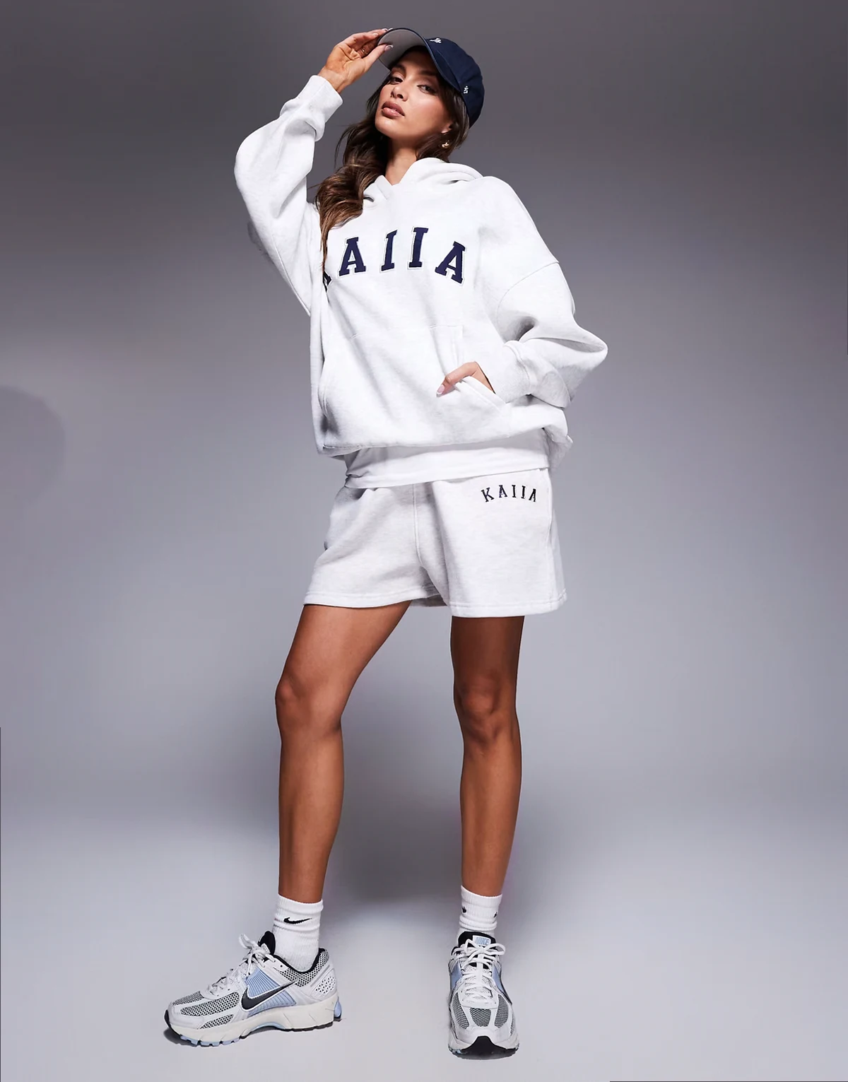 cotton blend embroidered logo sweat shorts in light gray heather - part of a set