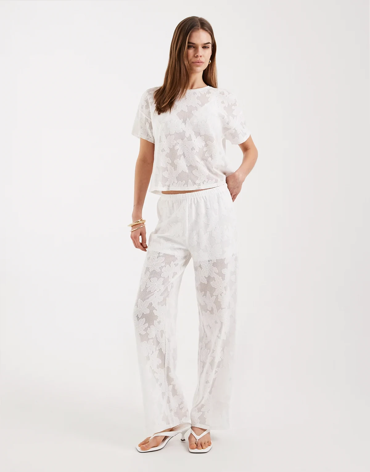 wide leg lace pants in white - part of a set
