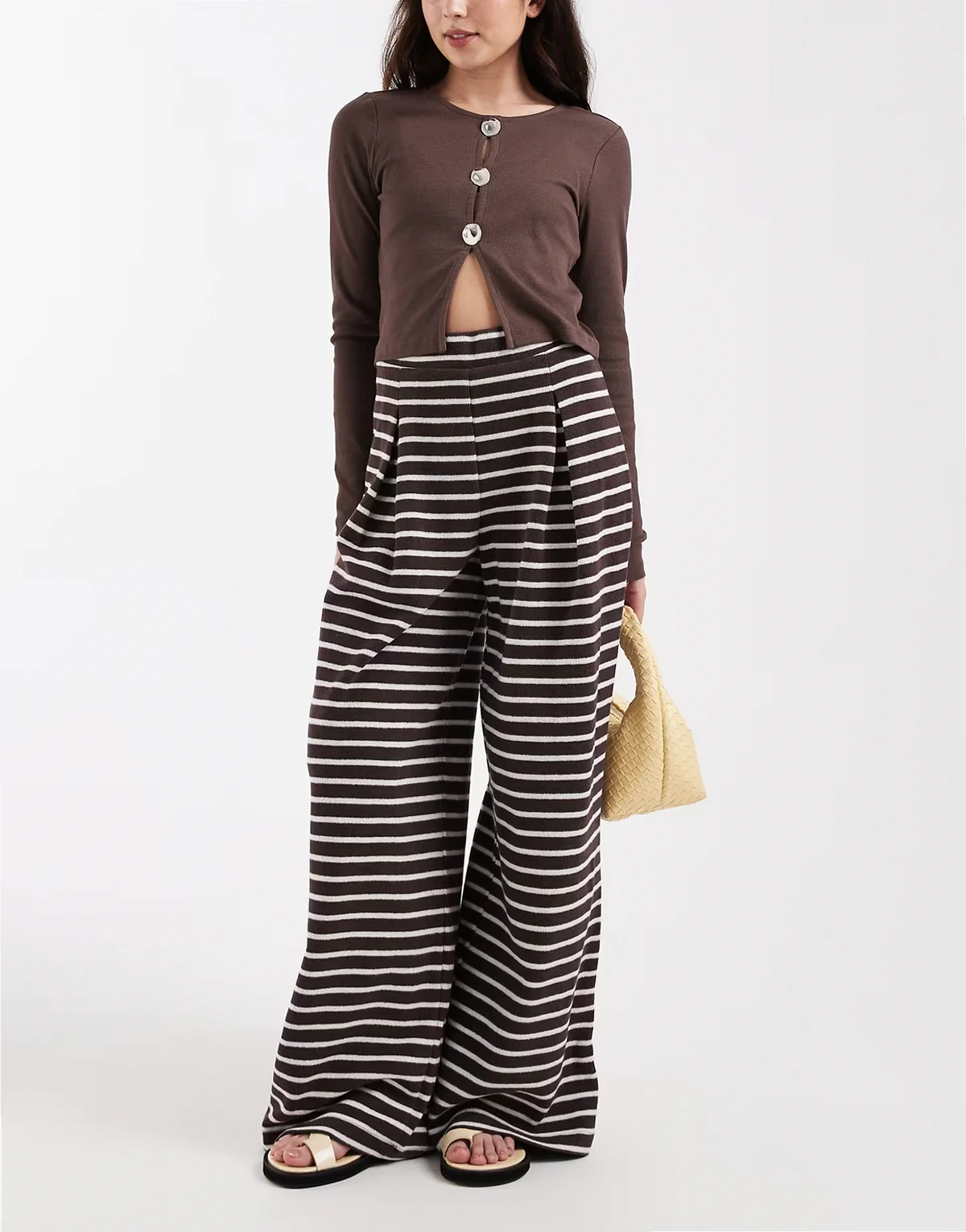 pleated wide leg pants in stripes - part of a set