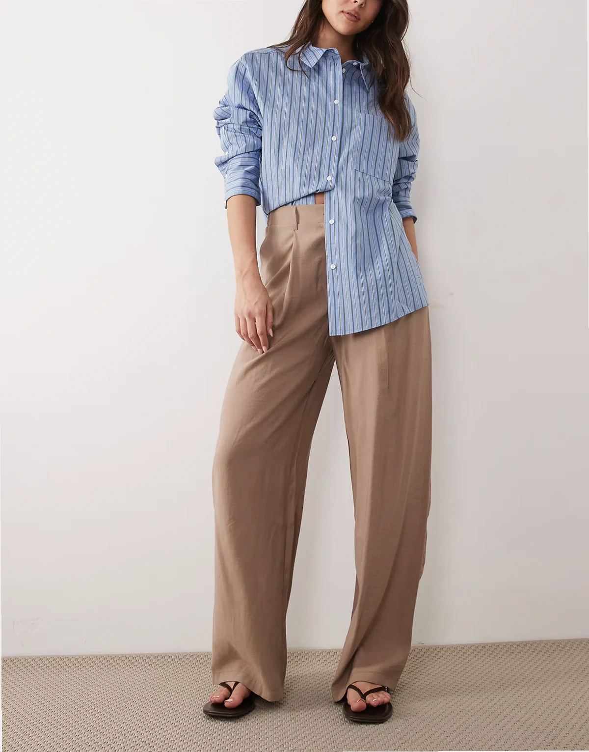 – Hose in Mokka im Modal-Look mit weitem Bein, Kombiteil