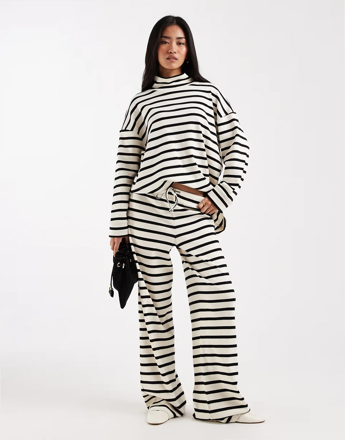 wide leg jersey pants in stripes - part of a set
