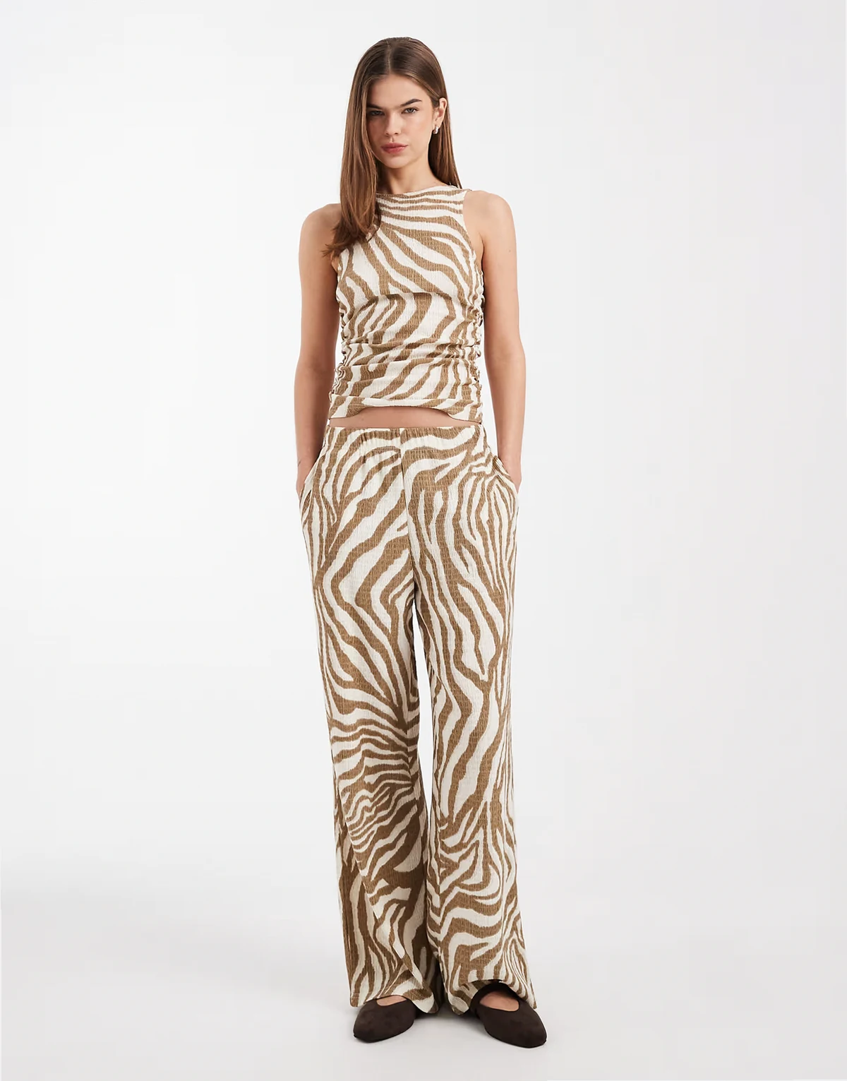 wide leg textured jersey pants in birch abstract print - part of a set