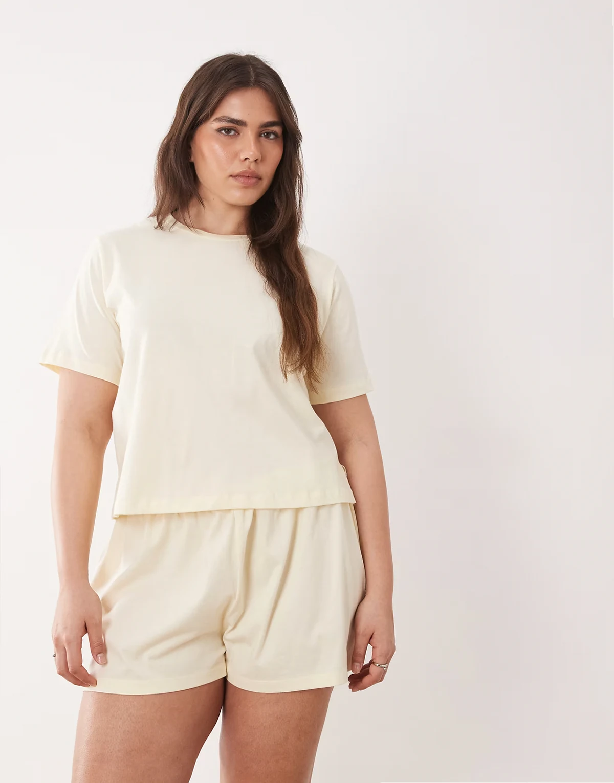 ASOS DESIGN Curve mix & match side slit pajama tee in buttermilk