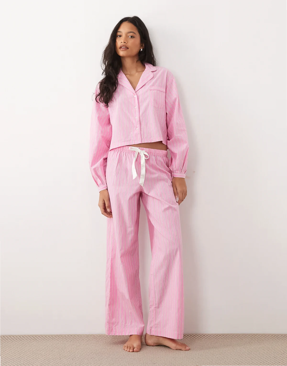 mix and match poplin pajamas in pink stripe