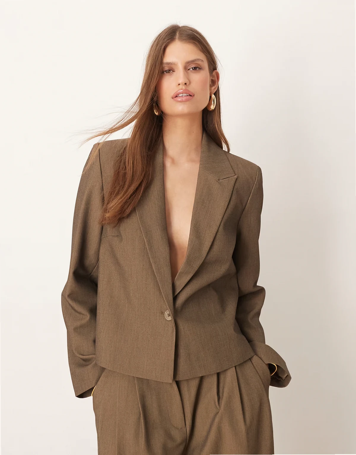 tailored short blazer in lead gray - part of a set
