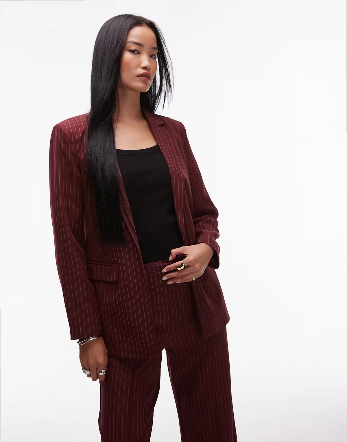 tailored blazer in burgundy pinstripes - part of a set