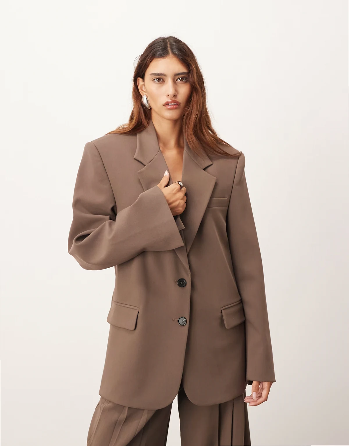 wool oversized single breasted blazer in chocolate - part of a set