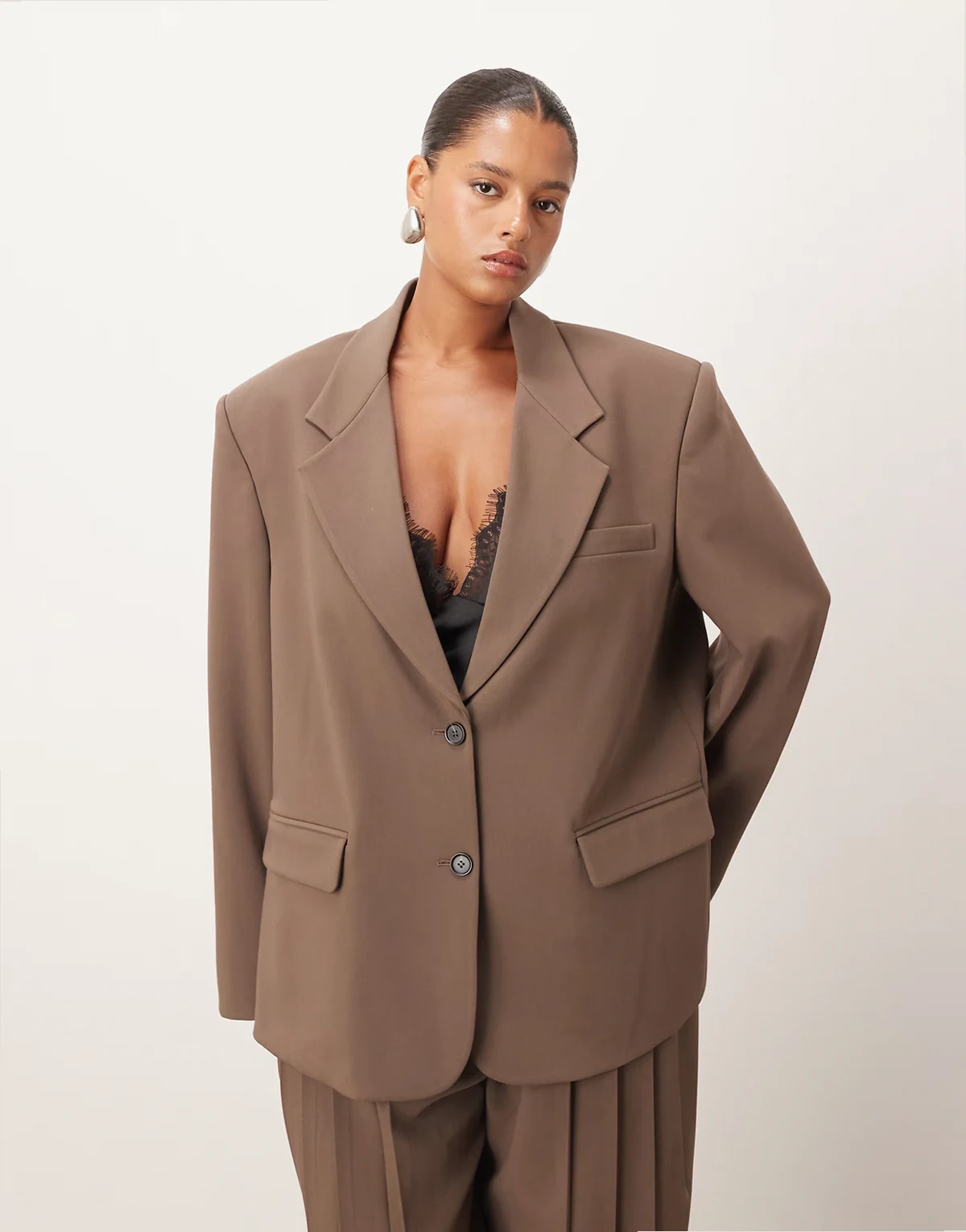 Curve oversized single breasted blazer in chocolate - part of a set