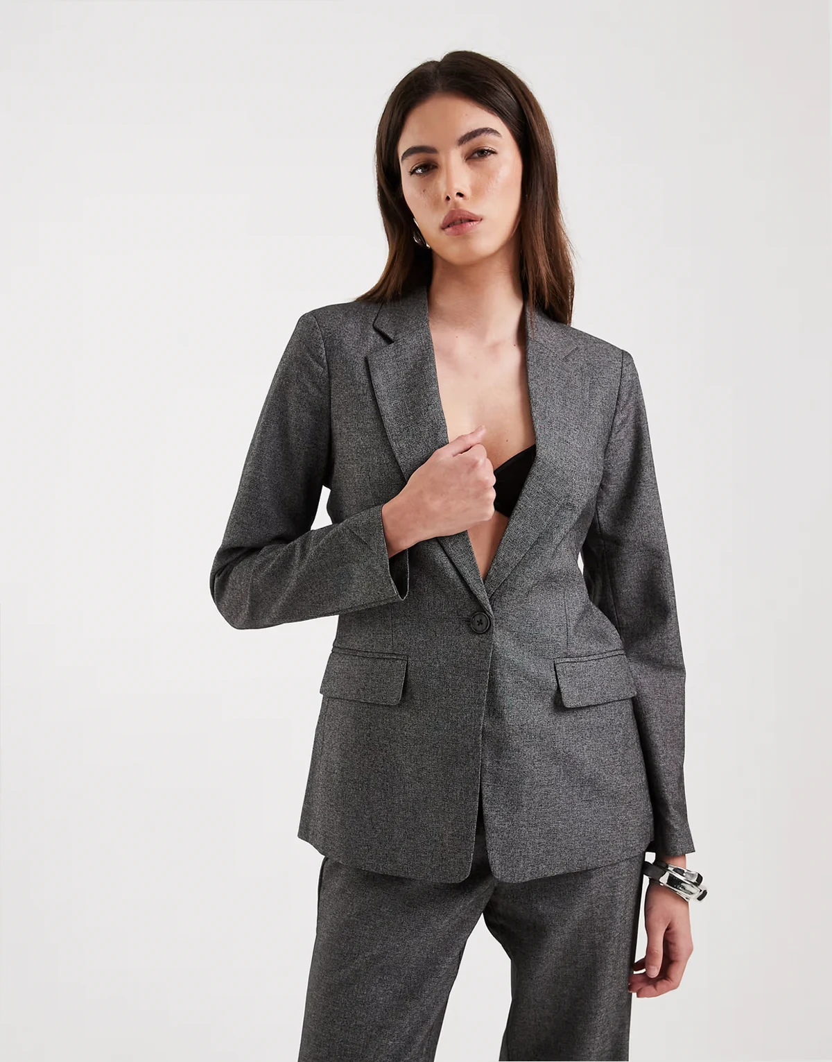 salt and pepper tailored blazer in black - part of a set