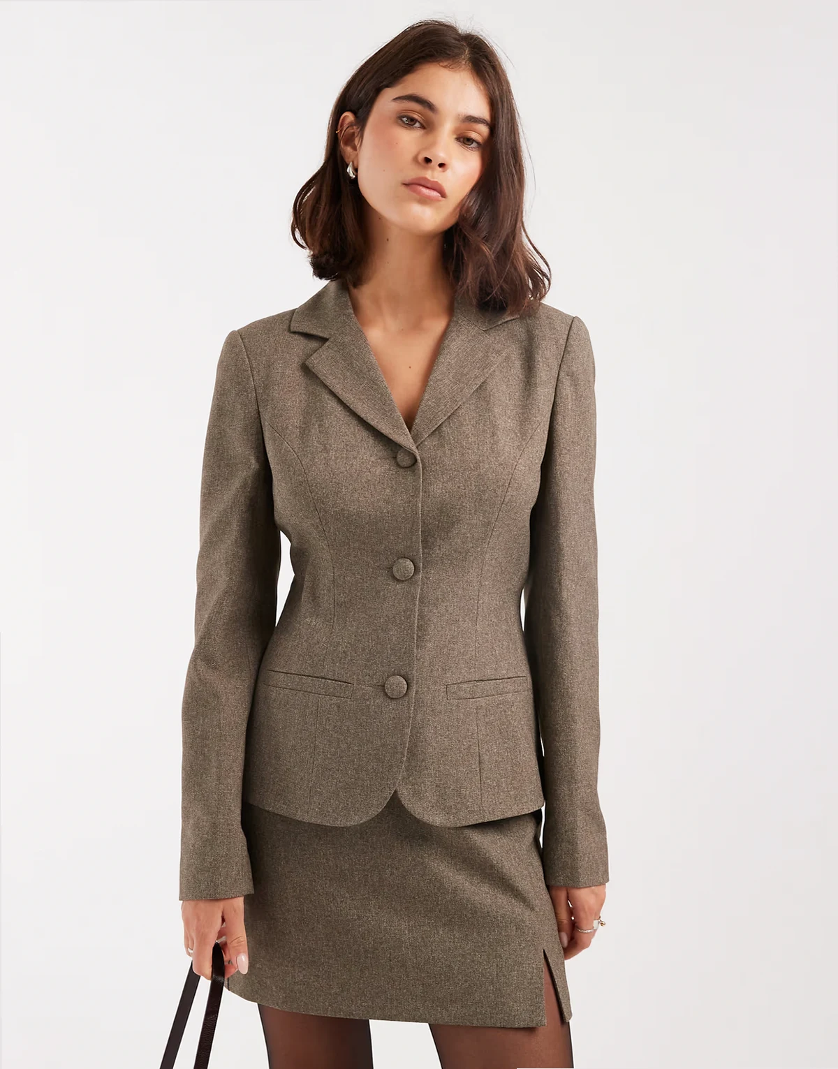 high collar blazer in oatmeal - part of a set