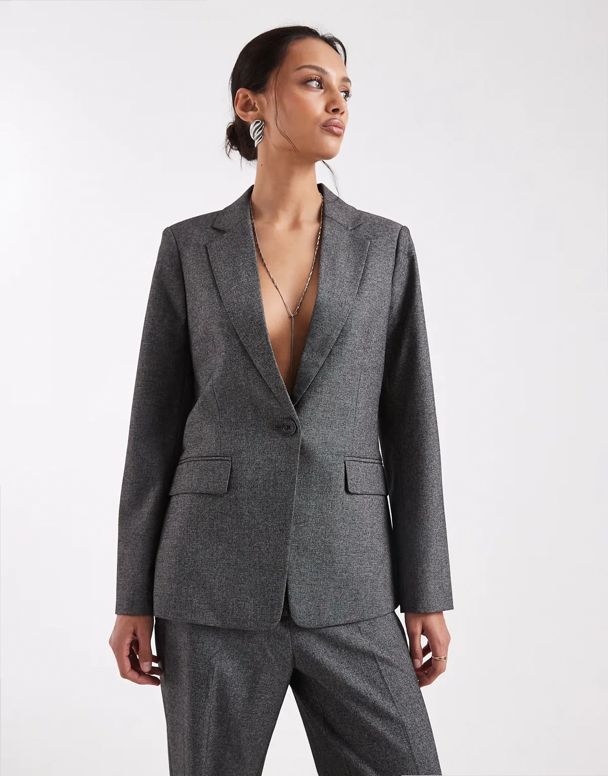 oversized tailored blazer in dark gray melange - part of a set