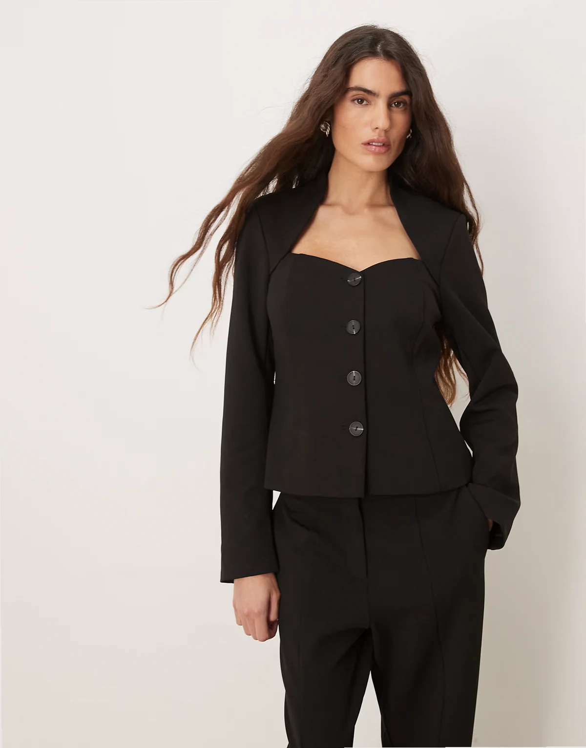 sculpted tailored blazer in black - part of a set