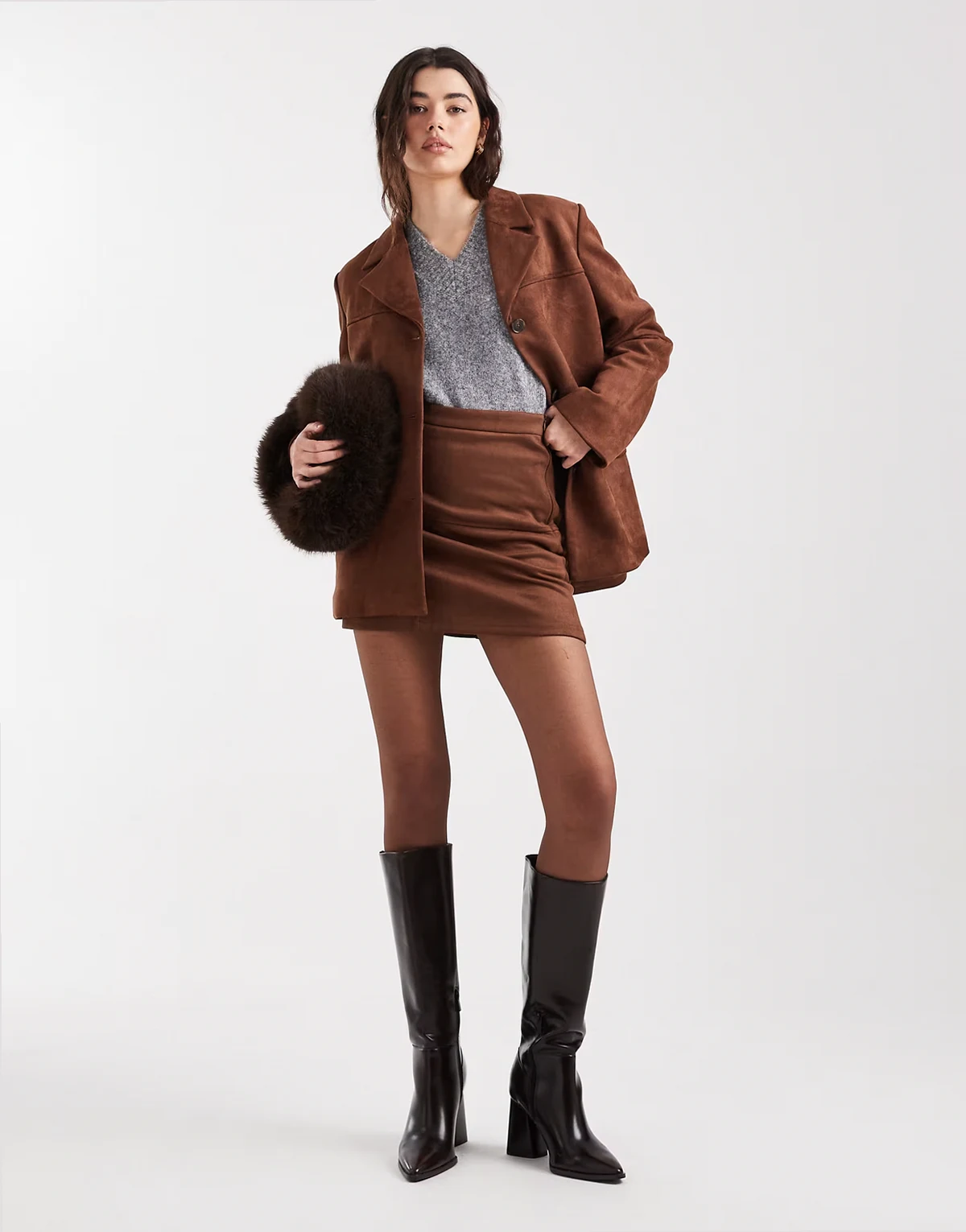 faux suede blazer in mid brown - part of a set