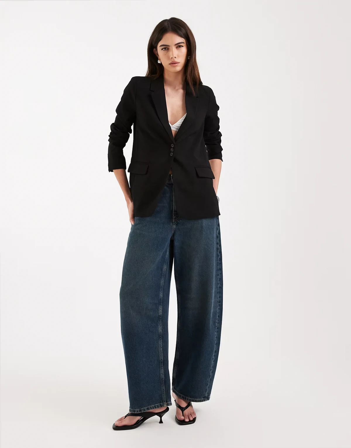 button detail tailored blazer in black
