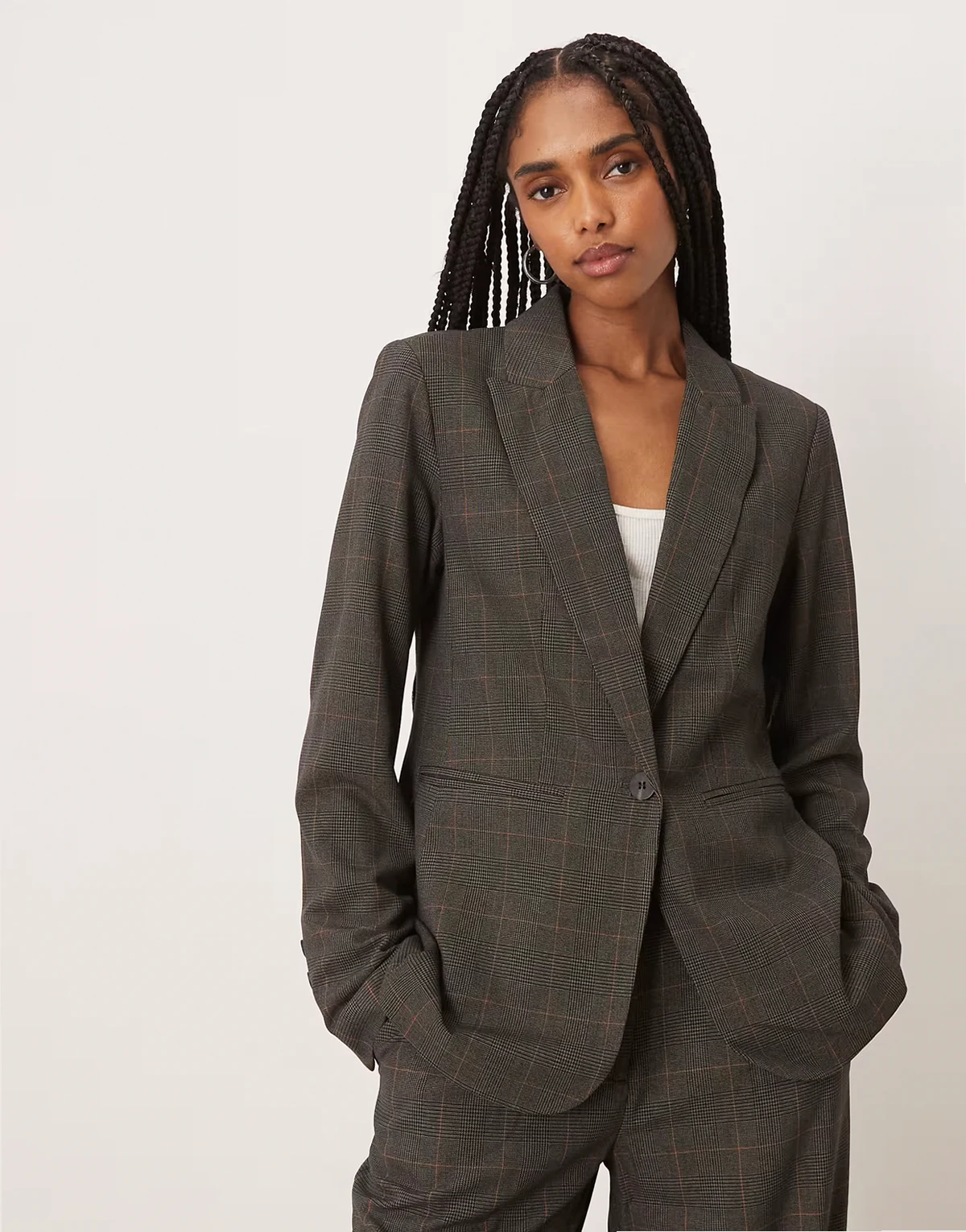 tailored blazer in brown plaid - part of a set