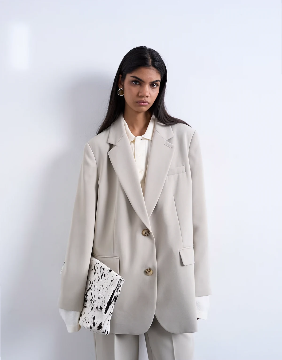 2 button relaxed fit blazer in stone - part of a set