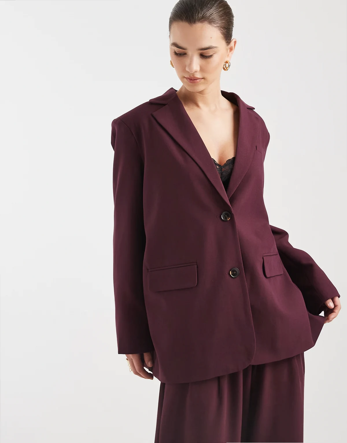 oversized fit blazer in burgundy - part of a set