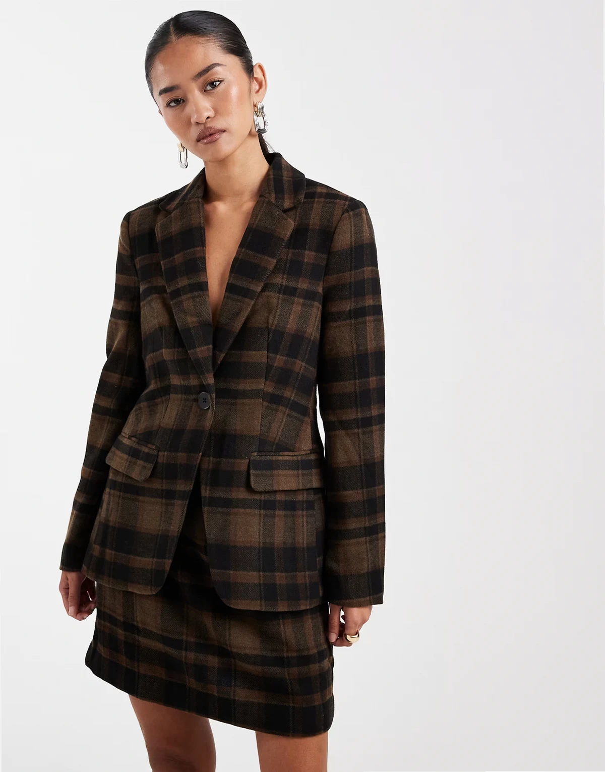 flannel blazer in chocolate plaid print - part of a set