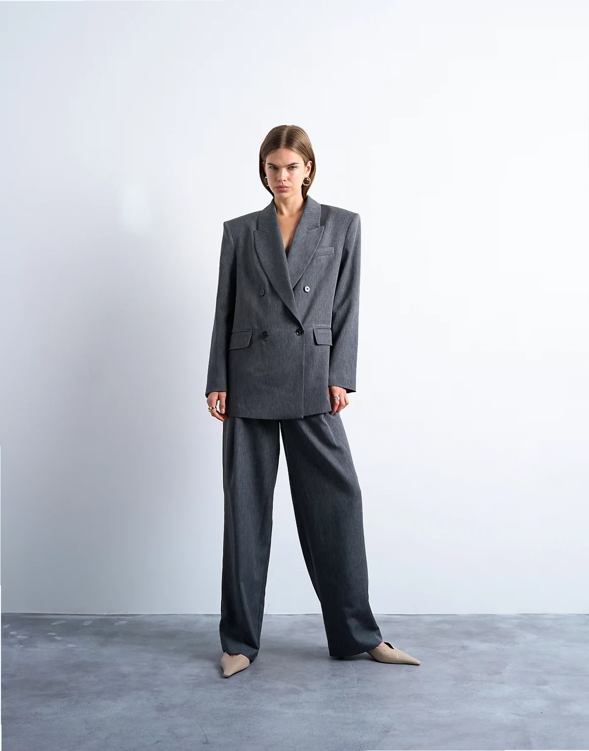 Tonic 80s double breasted oversized suit blazer in gray