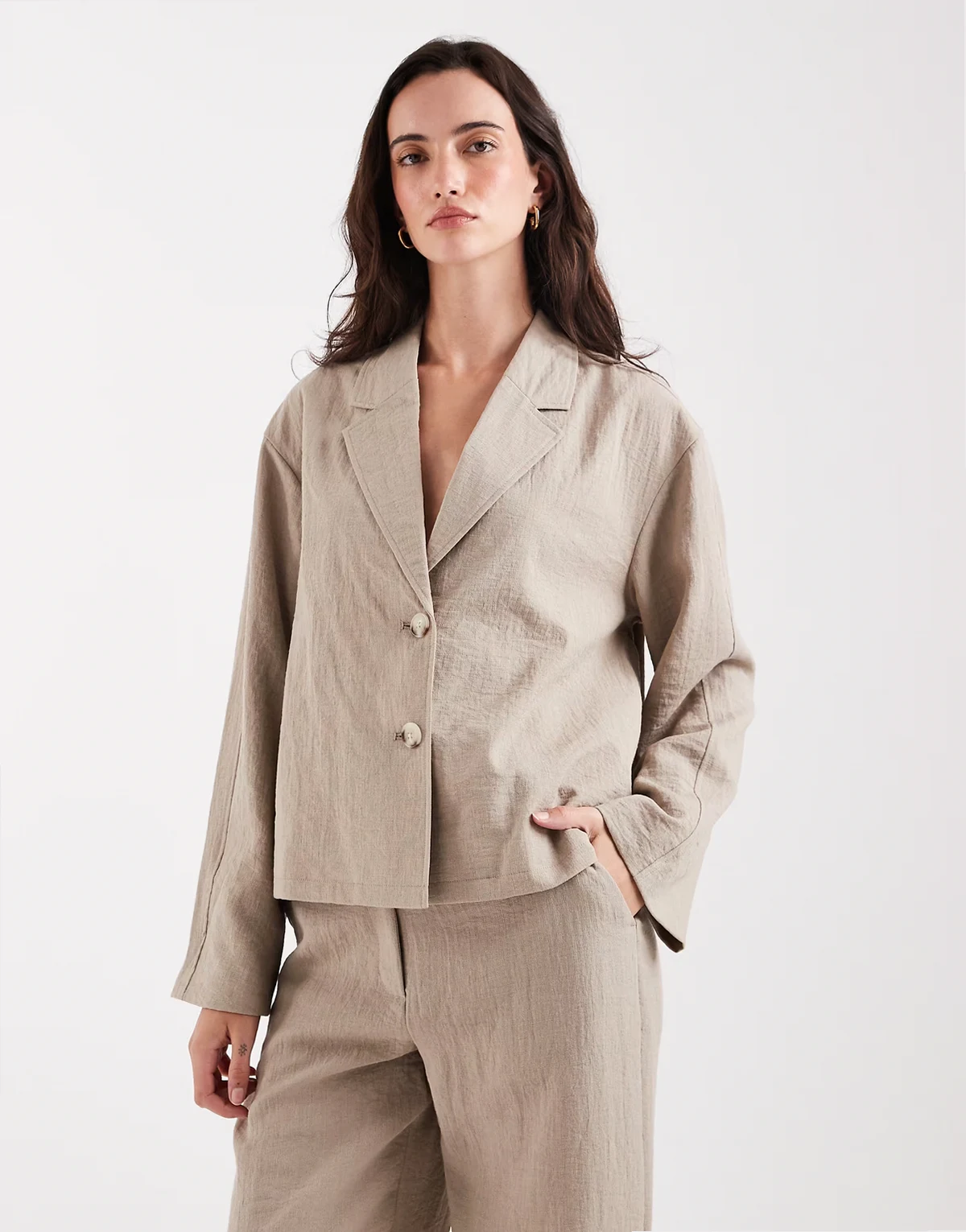mix and match short boxy tailored blazer in taupe - part of a set