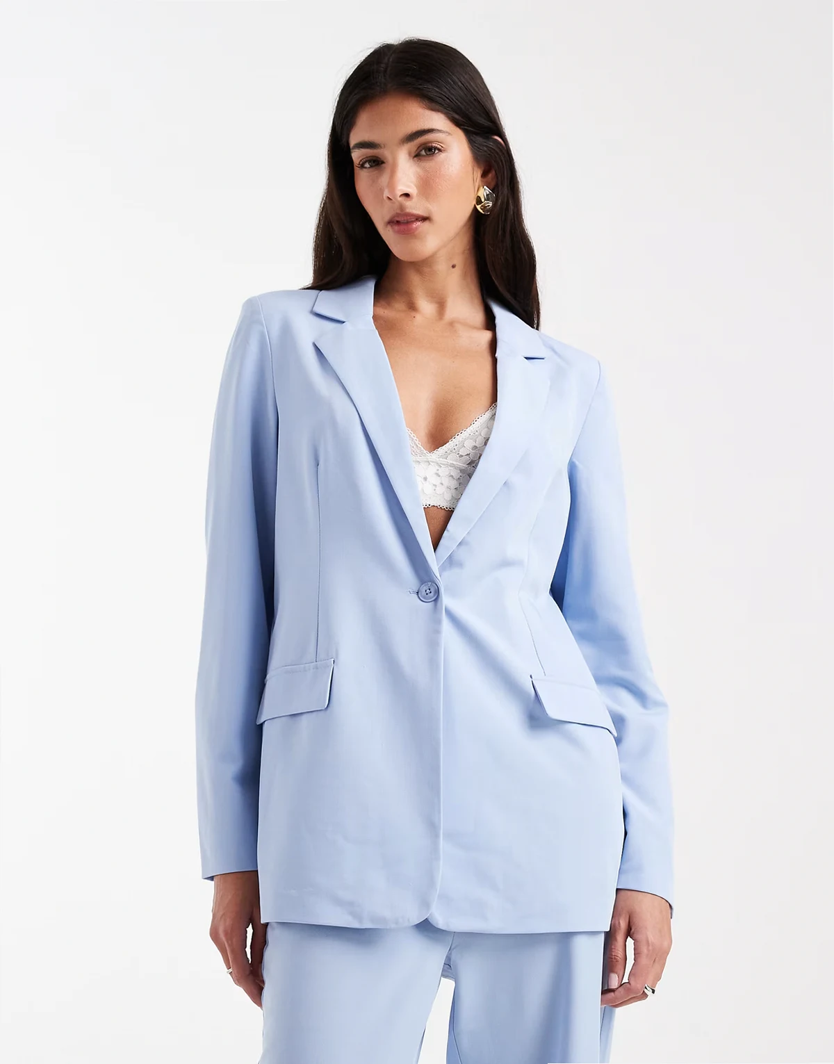 loose fit tailored blazer in brunnera blue - part of a set