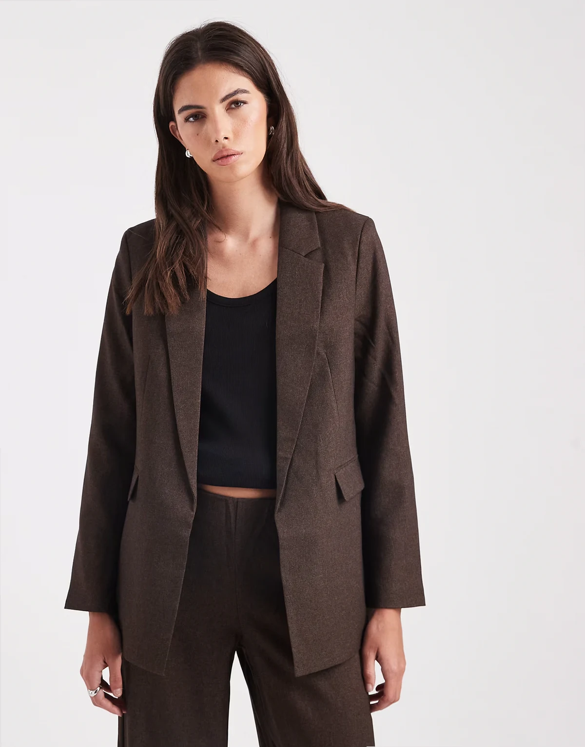 oversized tweed look tailored blazer in chocolate - part of a set