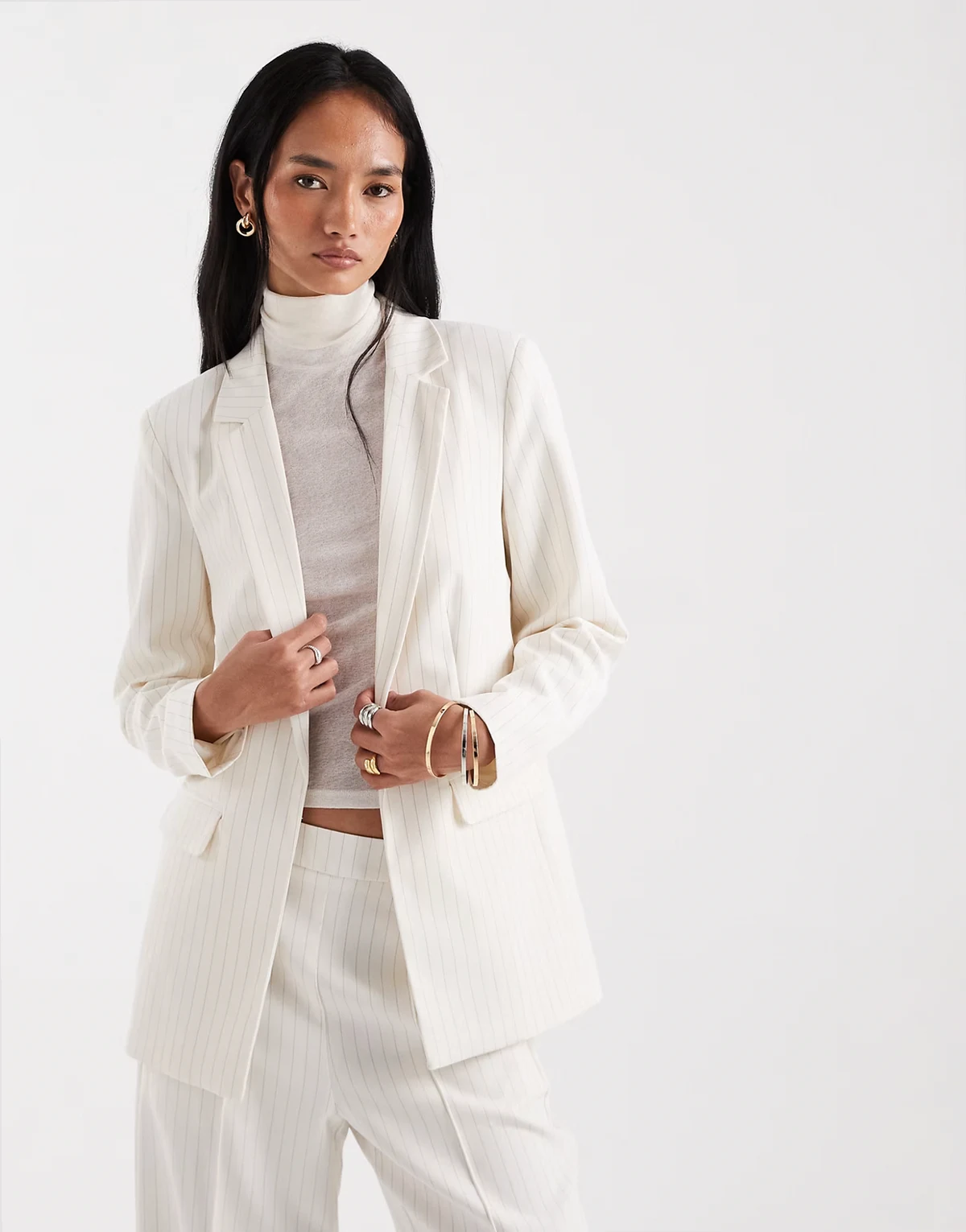 tailored oversized blazer in birch cream pinstripe - part of a set