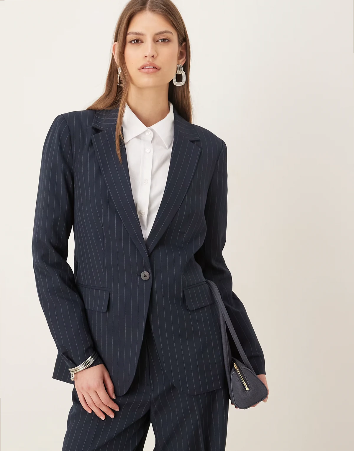 tailored blazer in navy pinstripes - part of a set