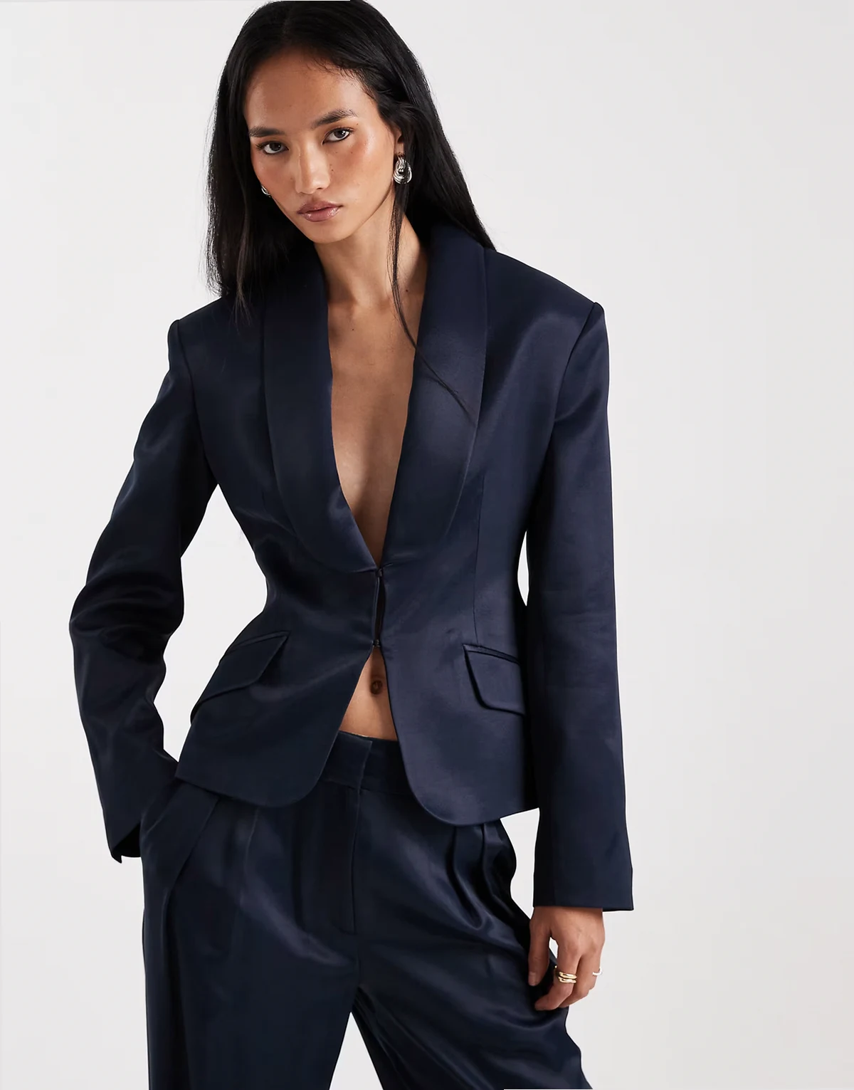 occasion ultimate sculpted satin tuxedo blazer in navy - part of a set