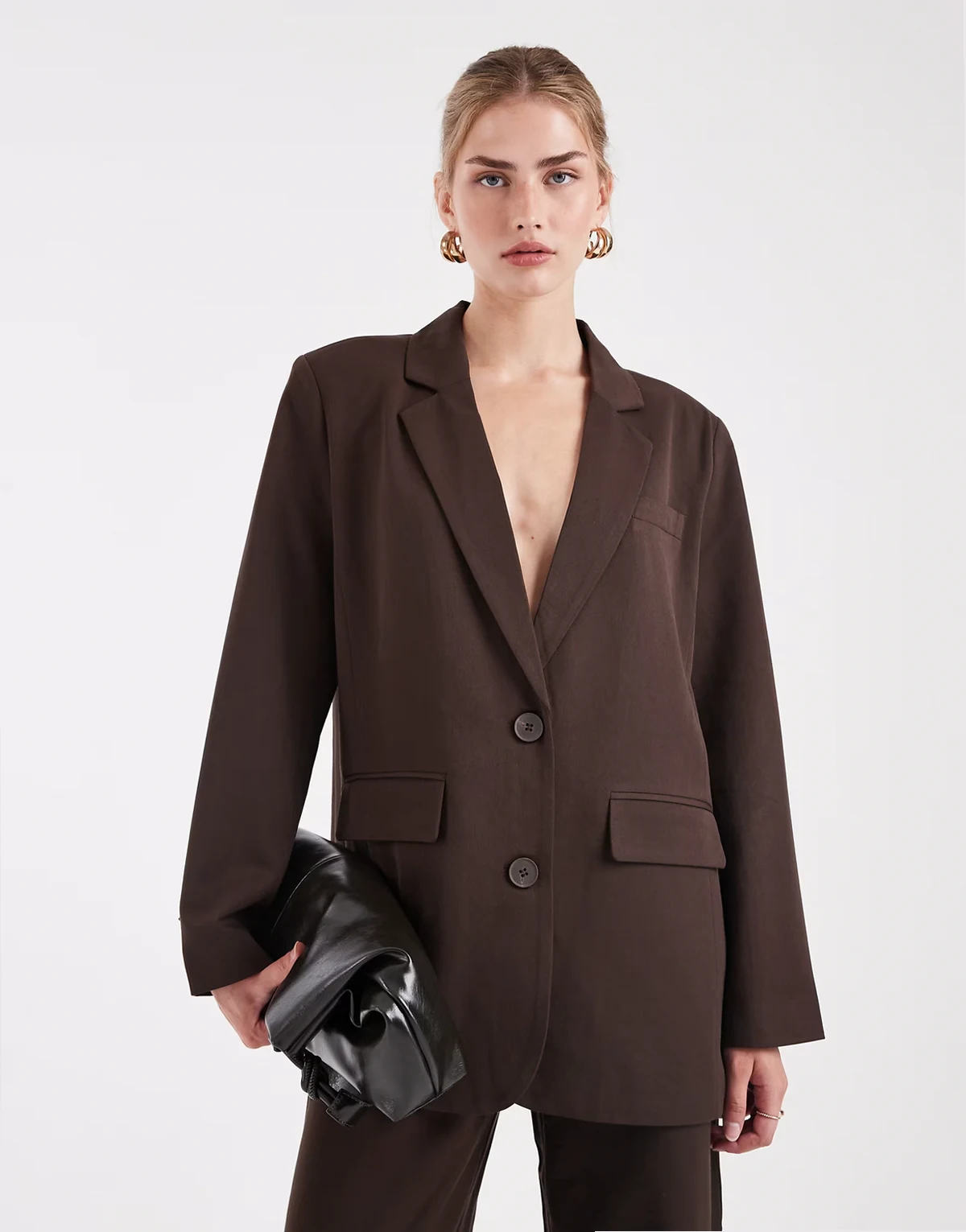 oversized tailored blazer in chocolate brown - part of a set