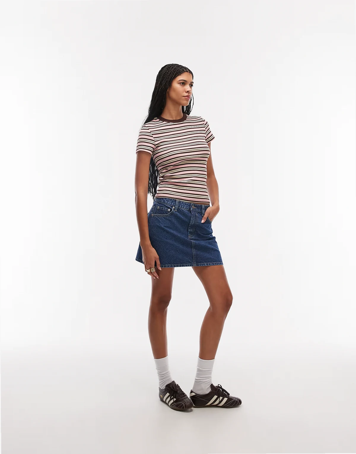 high waist A-line mini skirt in mid blue