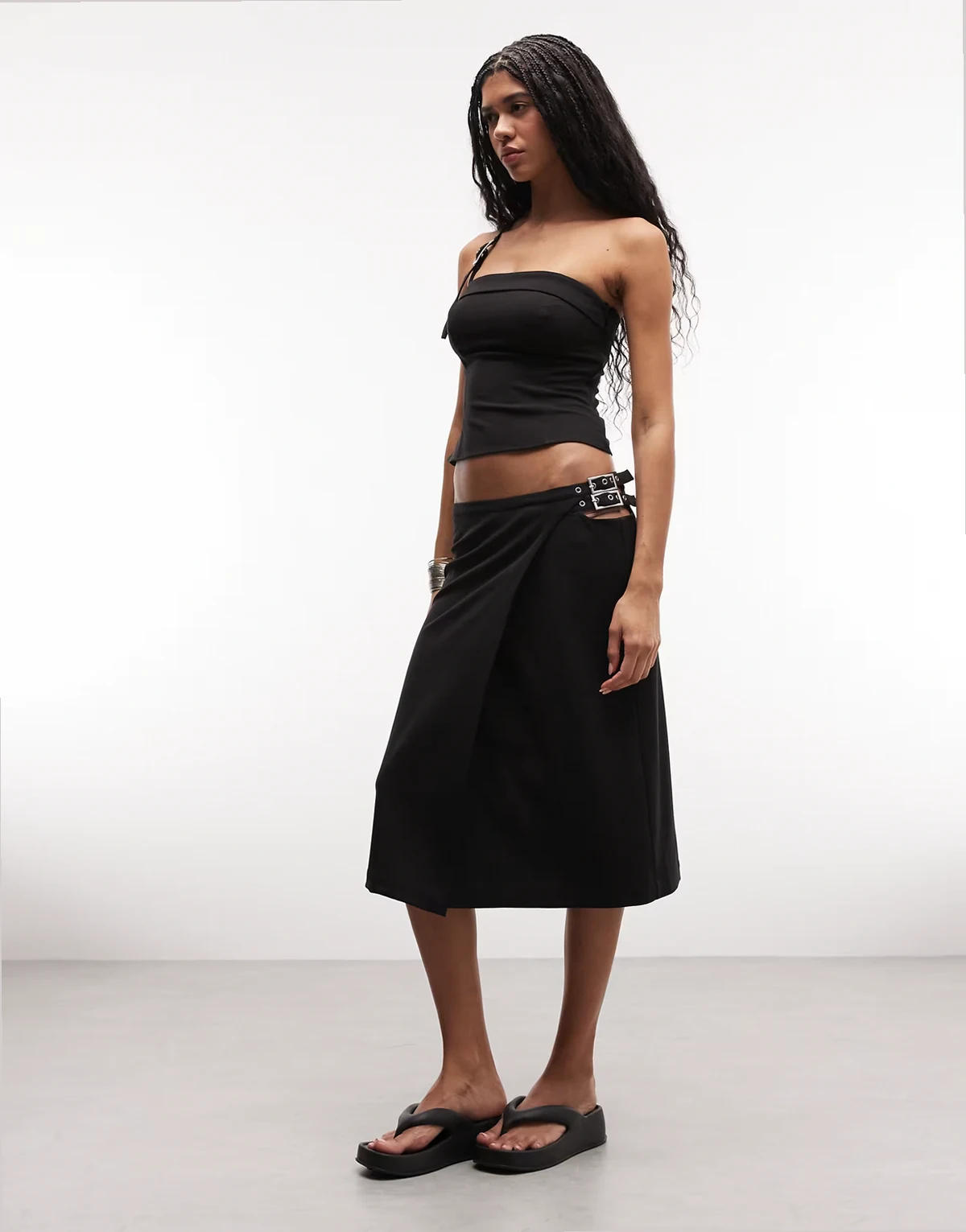 buckle midi skirt in black - part of a set