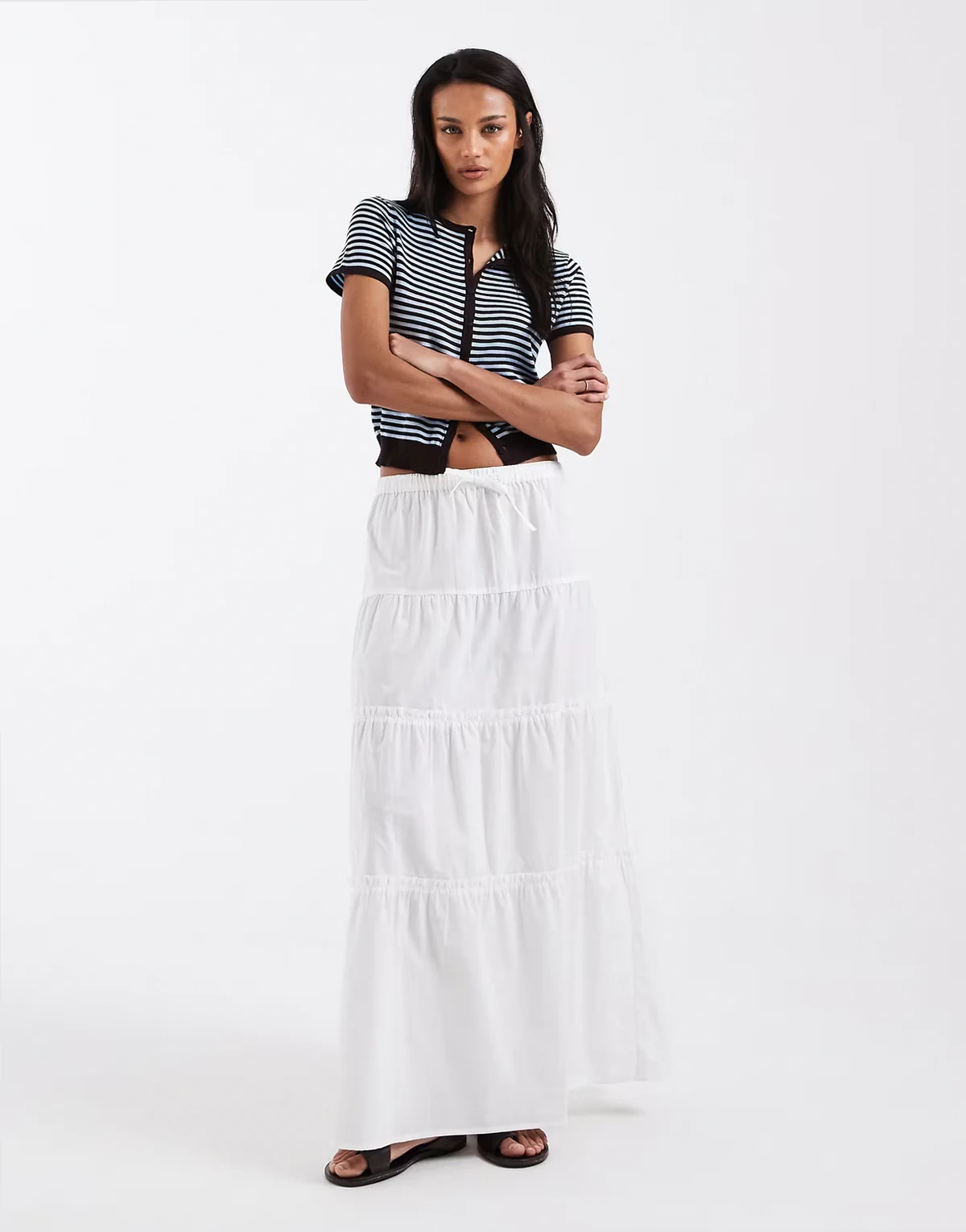 tiered poplin maxi skirt in white