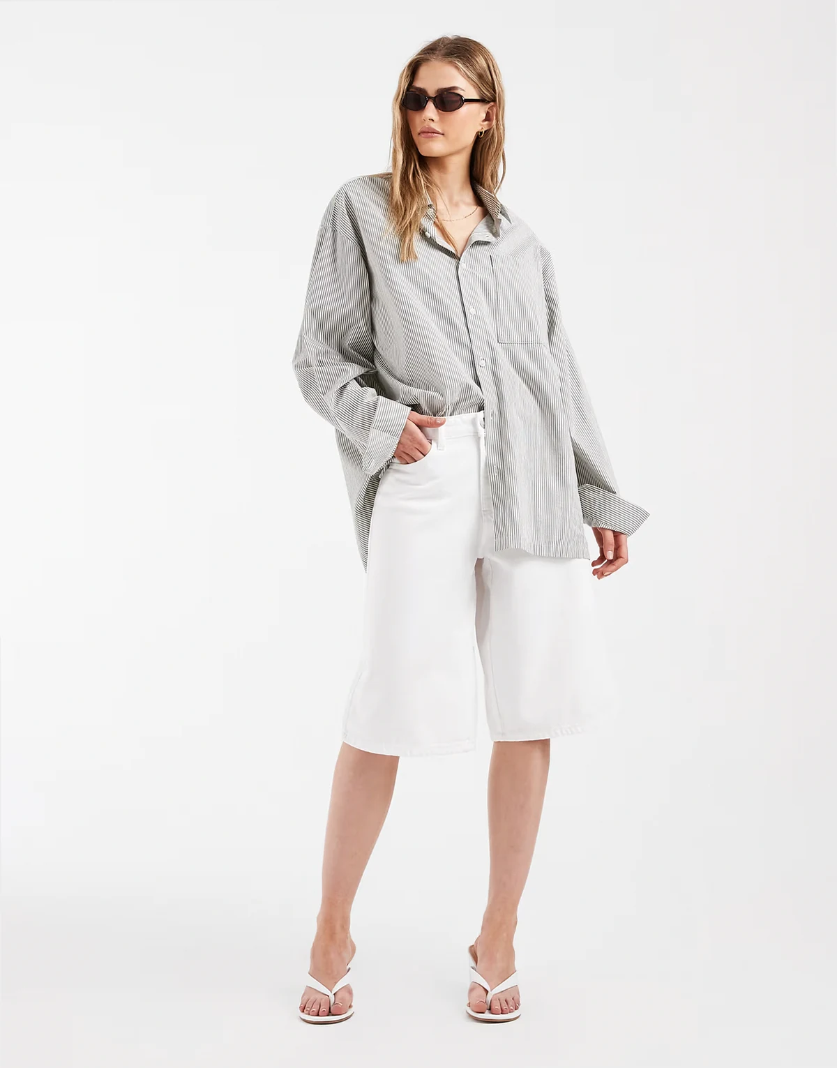 longline denim shorts in white