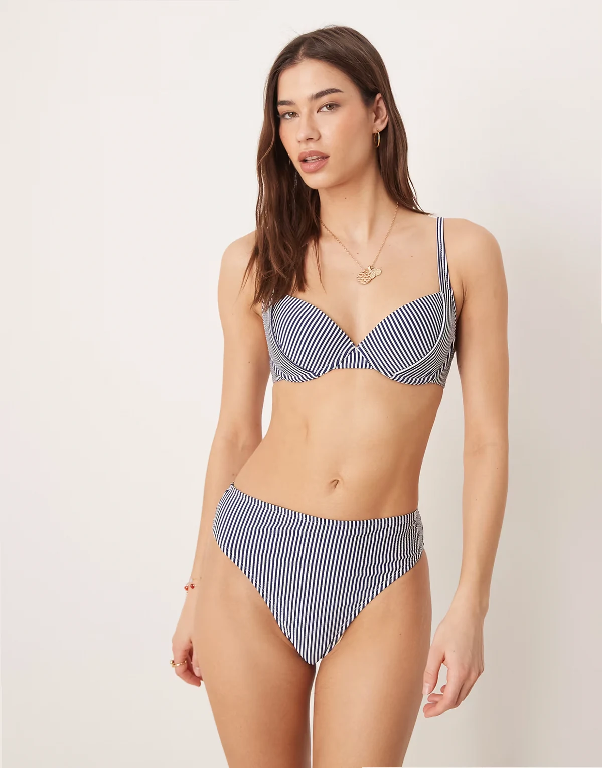 Scarlet stripe Azores high waisted high leg bikini bottom in Indigo