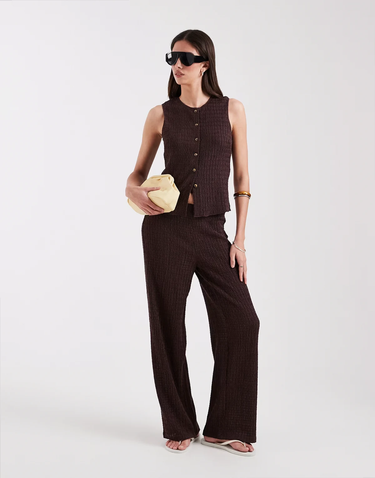 seersucker pants in brown - part of a set